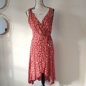 Amiana Reddish Orange and White Asymmetrical Wrap Sundress Size M